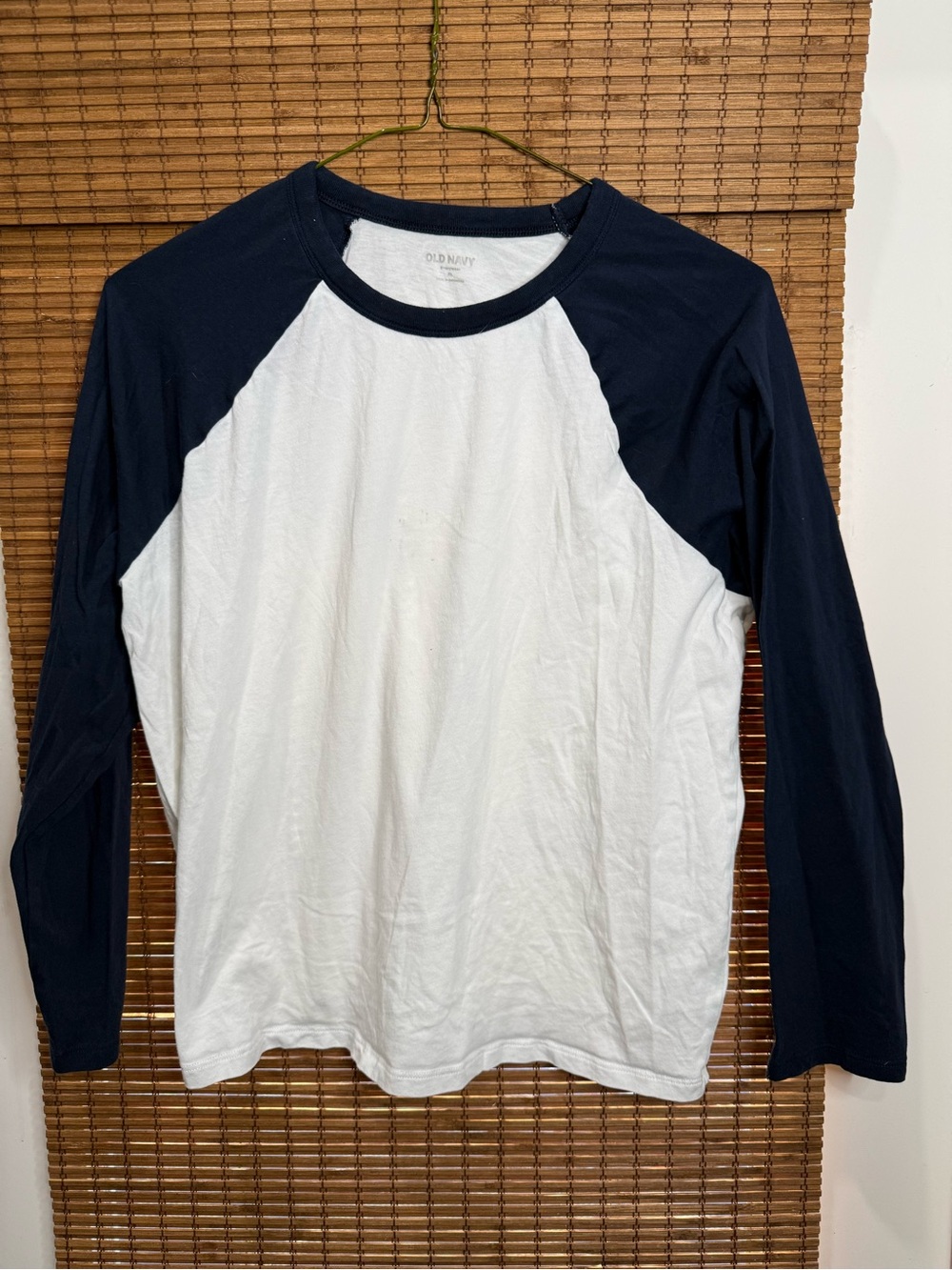 Old Navy White Tee with Navy Raglan Collar